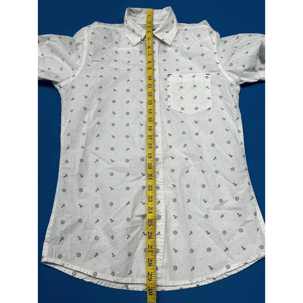 Broken Threads Men's Button Down Shirt Short Sleeve White blue Print Size S - Picture 4 of 7